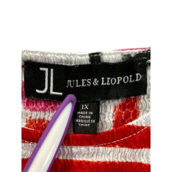 Jules & Leopold JL Plus Size 1X Abstract Wavy Blouse Top Red Pink Black Stretchy - Picture 2 of 13